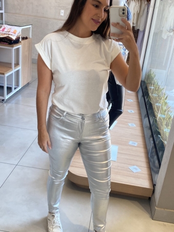 Calça metalizada prata