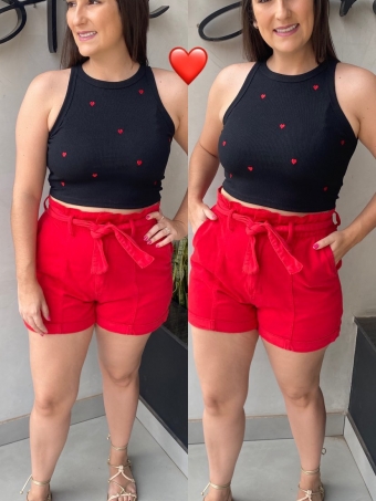 Short clochard jeans vermelho