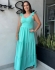 Vestido longo com alça de babado - Verde-água