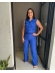 Conjunto em linho colete e calça - Azul
