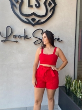 Short clochard jeans vermelho