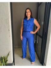 Conjunto em linho colete e calça
