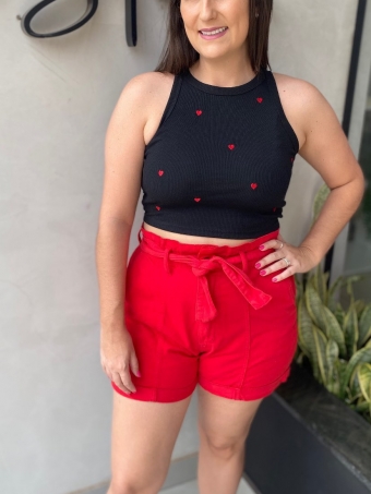 Short clochard jeans vermelho